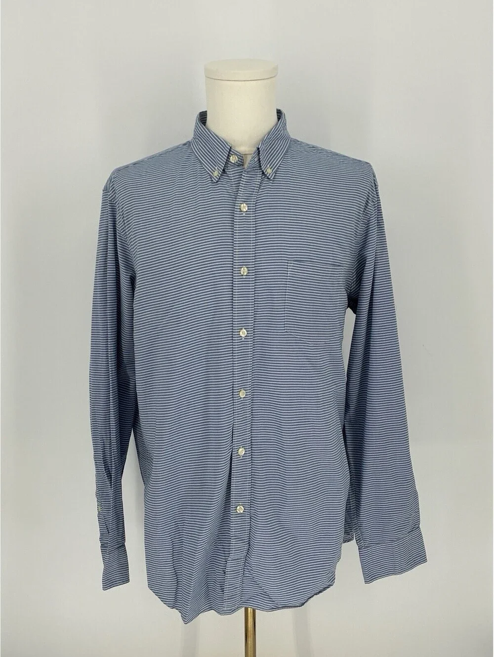 J.Crew Men's Blue White Striped Long Sleeve Woven Cotton Button Down Shirt XL